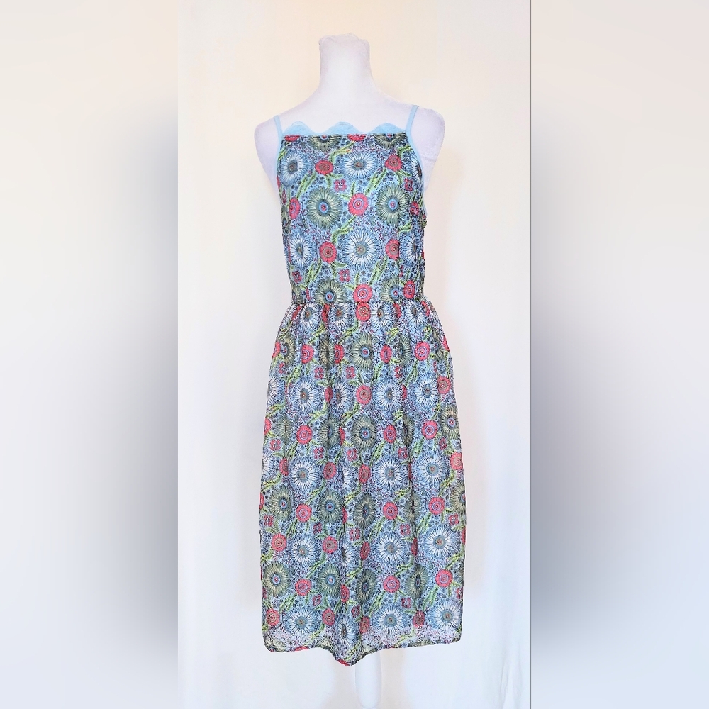 Modcloth Liza Luxe Sleeveless Lace Overlay Dress Size Small Blue Pink